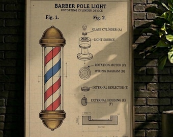 Impresión de patente de poste de barbero vintage - Arte mural de barbería retro - Decoración de barbería