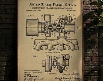Vintage Turbocharger Blueprint Wall Art, Car Patent Digital Print, Retro Turbo Poster, Mechanic Garage Decor