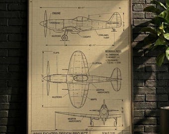 POSTER | Wall art, Wall decor, Vintage WWII Fighter Jet Patent Print, 1944 Airplane Blueprint Wall Art, Pilot Aviation Gift