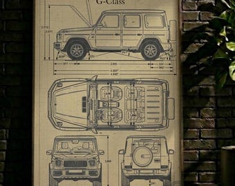 PÓSTER / Decoración de pared, Lámina artística con el plano del G-Wagon / Patente de la Clase G, Regalo para amantes de los coches (Descarga digital de 24x36)