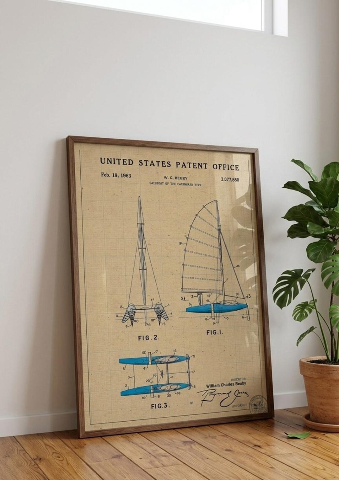Catamaran Patent Print, Blueprint Sailboat Wall Art, Nautical Decor ...