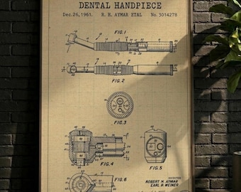 PÓSTER / Decoración de pared, Lámina artística de patente de taladro dental vintage, Decoración para consultorio dental (Descarga digital)