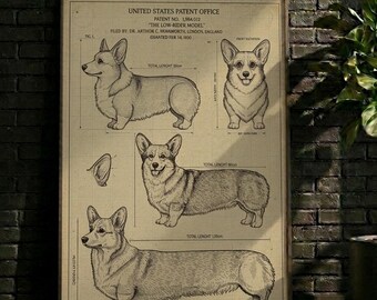 POSTER | Corgi Patent Print |  Dog Blueprint Wall Art | Animal Lover Gift