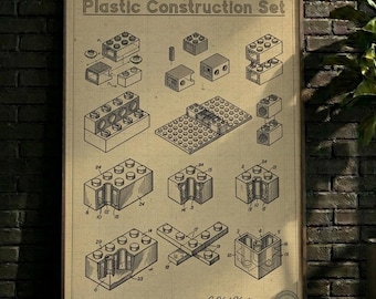 POSTER | kunst aan de muur, speelgoedsteen octrooiprint | Bouwblokblauwdrukkunst (digitale download)
