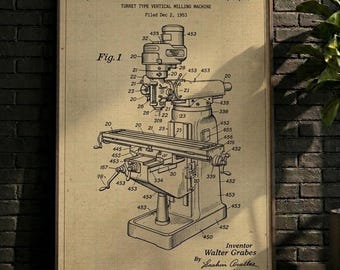 POSTER | Milling Machine Patent Print, Vintage Blueprint Wall Art (Digital Download)