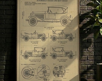 Póster/decoración de pared, lámina de patente de coche antiguo/plano de automóvil clásico