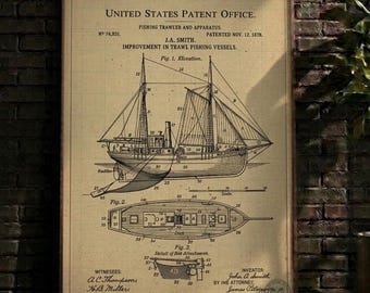 Blueprint Fishing Boat Print Retro Patent Wall Art Nautical Blueprint Poster Boat Lover Gift Digital Download Blueprint Vintage Marine Art