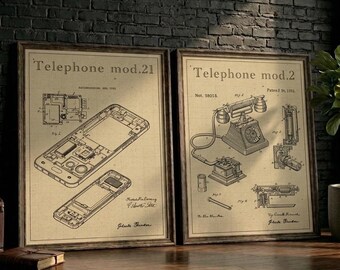 POSTER | Vintage Phone Patent Posters (Set of 2) - Retro Mid-Century Wall Art (Digital Download)