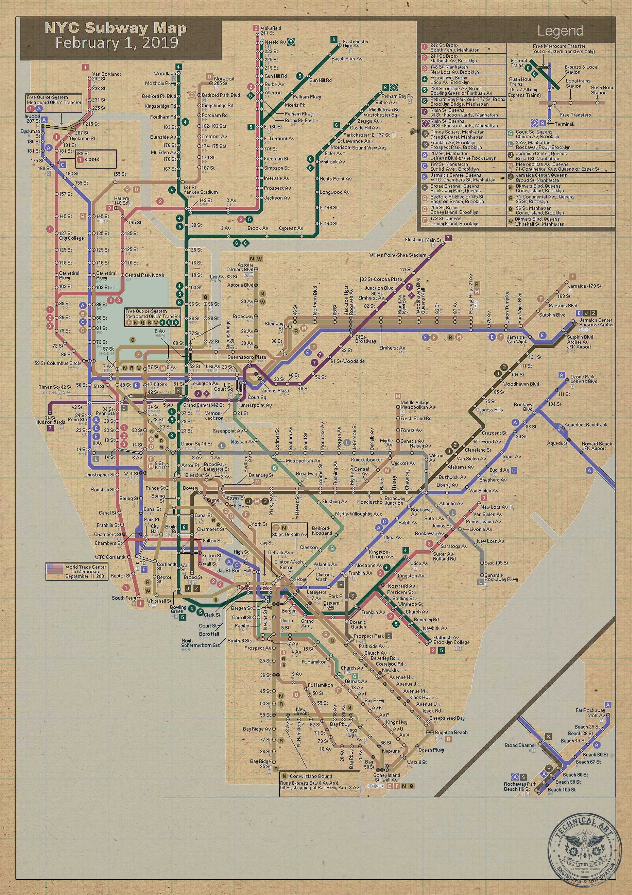 POSTER | Vintage NYC Subway Map Blueprint Art Print, Retro Transit ...