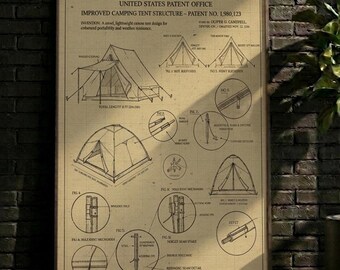 Póster/decoración de pared, lámina de patente de tienda de campaña vintage - Decoración de pared con plano de camping