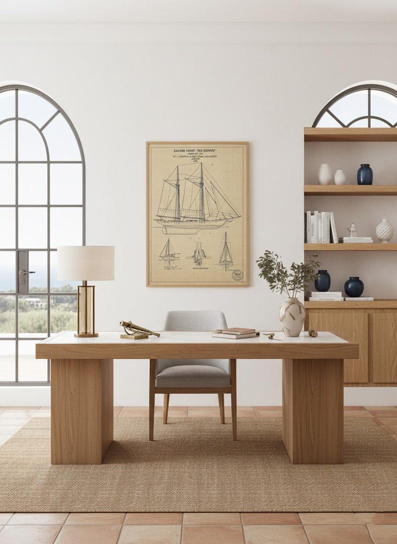 Vintage Yacht Blueprint Art Print | Nautical Sailing Decor (digital ...