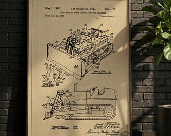 Póster / Arte de pared, Decoración de pared, Lámina de patente de excavadora, Arte de pared con plano de maquinaria pesada retro, Regalo de construcción, Póster de descarga digital