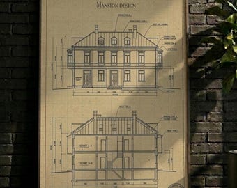 PÓSTER / decoración de pared, lámina de patente de arquitectura de casas vintage, póster de planos retro, arte de dibujo técnico (descarga digital)