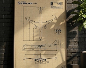 PÓSTER / Decoración de pared, Impresión de patente del plano del Airbus A350-1000, Arte mural de aviación (Descarga digital)