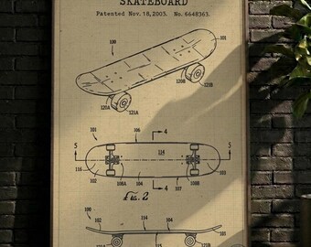 PÓSTER / decoración de pared, lámina de patente de monopatín, póster de planos retro, arte mural para skaters (descarga digital)