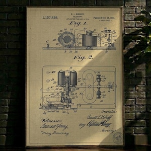 POSTER | Telegraph Patent Print, Retro Morse Code Blueprint Poster, Communication Wall Art (Digital)