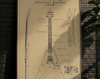 AFFICHE | Reproduction de brevet de guitare | Décoration murale (Téléchargement numérique)