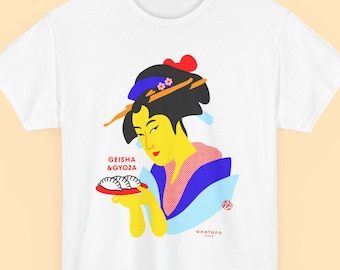 Geisha & Gyoza Unisex Cotton T-shirt - Japanese Design - Ukiyo-e
