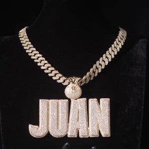 Iced Out Custom Money Bag Bail Name Necklace Pendant,12 MM CZ Diamond Cuban Link Chain,Personalized Letter Jewelry,Birthday Gifts for Him