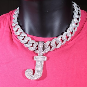 Hip Hop Bling Big Letter Necklace with 24 MM Cuban Link Chain,Iced Out Letter Pendants for Men,Custom Gifts,Music Show Jewelry,Birthday