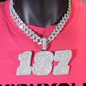 Solid Back Custom Big Name & Number Necklace,Custom Chain,Hip Hop Baguette Letters Custom Pendants,Iced Out Rapper Jewelry,Gifts for Him