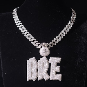CUSTOM Money Bag Clasp Letter Pendants,Iced Out Big Nameplate,12 MM Cuban Chain,Diamond Custom Necklace,Personalized Jewelry,Birthday Gifts