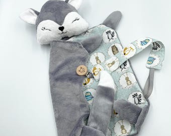 Fox baby lovey, Fox plush, Baby fox security blanket, Personalized fox lovey, Fox Plush, Doudou with pacifier holder, Security Blanket