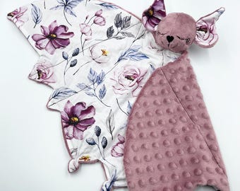 Baby bat security blanket, bat comforter, animal blanket, plush for baby, baby blanket bat, lovey blanket, bat plush, personalized baby toy