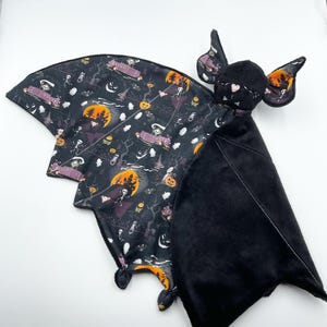 Manta de seguridad de murciélago para bebé, regalo de Halloween para bebé, edredón de murciélago, peluche para bebé, manta de murciélago para bebé, manta de peluche, juguete personalizado para bebé
