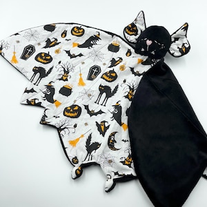 Manta de seguridad de murciélago para bebé, regalo de Halloween para bebé, edredón de murciélago, peluche para bebé, manta de murciélago para bebé, manta de peluche, juguete personalizado para bebé