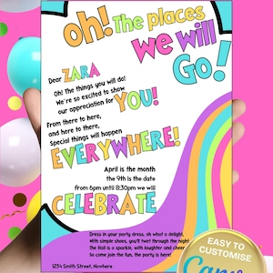 6in1 Printable or Digital Dr Seuss Party Invite / Menu / Labels / Program / Table names template.  Birthday Party
