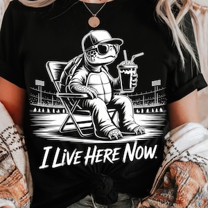 Funny Turtle Baseball PNG, I Live Here Now Meme, Animal Sports Design for Dark Shirts