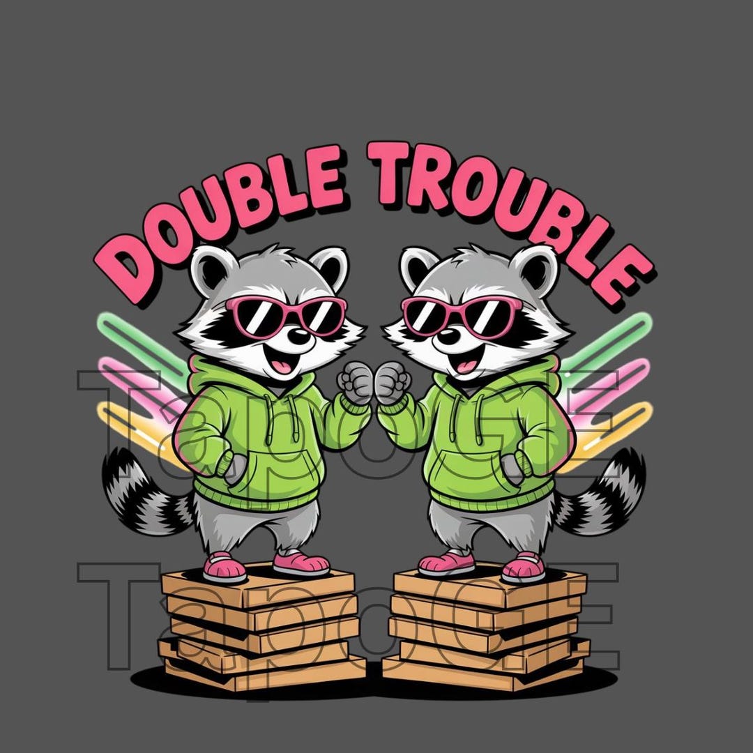 Twin Raccoons Double Trouble Raccoon PNG | Funny Twin Raccoons Clipart for T-shirts ...