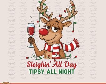 Tipsy Reindeer PNG: Funny Christmas Sweater Design (Digital Download)
