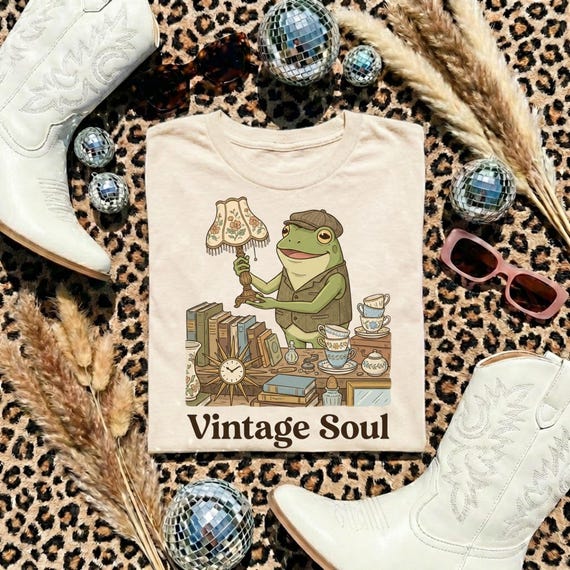 Vintage Soul Frog PNG, Cottagecore Toad Clipart, Retro Sublimation Design (Digital Print)