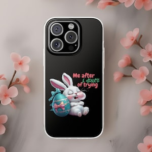 Sarcastic phone case with bunny meme, funny phone case with work meme, bunny phone cover as gag gift, ironic cell phone case with funny meme