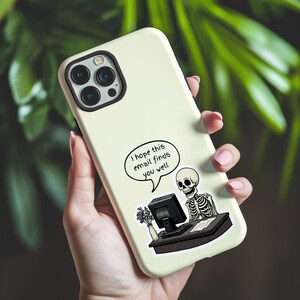 Sarcastic phone case with skeleton meme, work meme funny phone cover, skeleton phone case with work joke, gag gift for friend