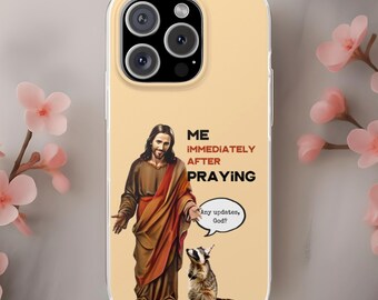 Sarcastic funny phone case with god meme quote, jesus phone case with funny racoon drawing, christian cell phone case, gag gift for friend