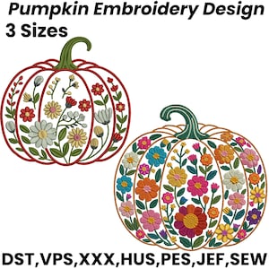 Pumpkin Embroidery Design, Pumpkin and Autumn Motif, Floral Pumpkin Design Thanksgiving Autumn, Halloween Pumpkin, Machine embroidery design