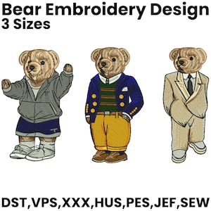 Bear Embroidery Designs, Fashion Teddy Bear Embroidery, Teddy Bear in Glasses & Suit Embroidery, Sitting Baby Teddy Bear, Machine Embroidery