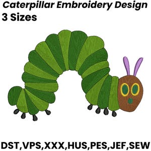 Hungry Caterpillar Embroidery Design, Cute Caterpillar Embroidery, Insect Embroidery, Bug Embroidery, Caterpillar Design, Machine Embroidery