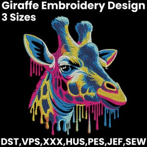 Giraffe Stickerei Design, Bunte Giraffe Stickerei, Niedliche Giraffe Stickerei, Schöne Giraffe, Giraffe Design, Maschinenstickerei