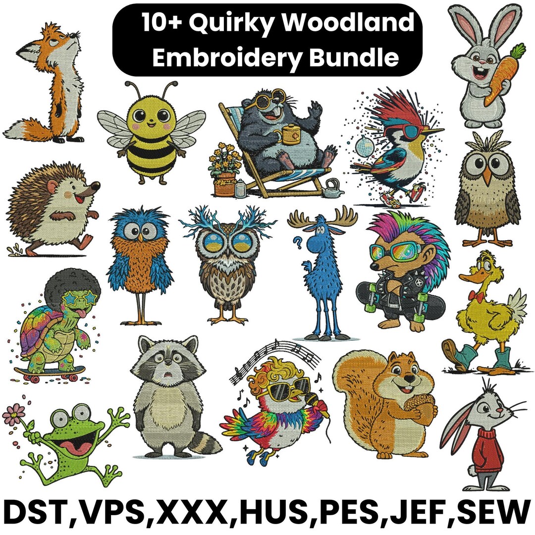 10+ Quirky Woodland Embroidery Design Bundle Cute Forest Animals Fox ...