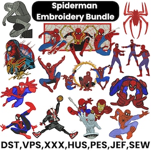 Diseño de bordado de Spiderman, bordado de superhéroe, Spiderman multiverso, diseño de araña, bordado de dibujos animados y anime, bordado a máquina