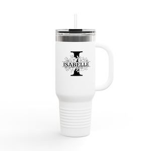 Taza de viaje aislada personalizada, 40 oz | Taza de café personalizada para ella, regalo para mamá, recuerdo de boda, artículos para beber portátiles, diseño floral