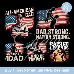 All American Dad PNG Bundle 5 in 1 | Patriotic Father’s Day Sublimation Designs | 4th of July Dad Clipart | Retro USA Flag Dad Shirt PNG