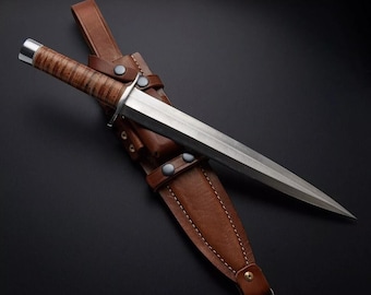 Handmade D2 Steel Arkansas Toothpick Bowie Knife with Leather Sheath