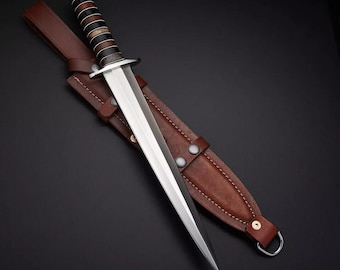 Handmade D2 Steel Arkansas Toothpick Knife with Leather Sheath