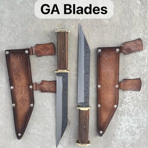 Set of 2-Handmade Custom Medieval Viking Seax knife Wood With High Carbon Steel Blade Seax Knives W/Sheath Best For Birthday Gift