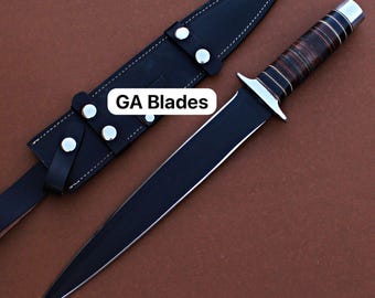 Handmade D2 Steel Arkansas Toothpick Bowie Knife - Leather Sheath